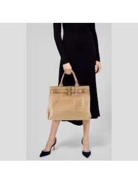 Furla Greta Tan Leather Tote Satchel Bag with Gold Hardware